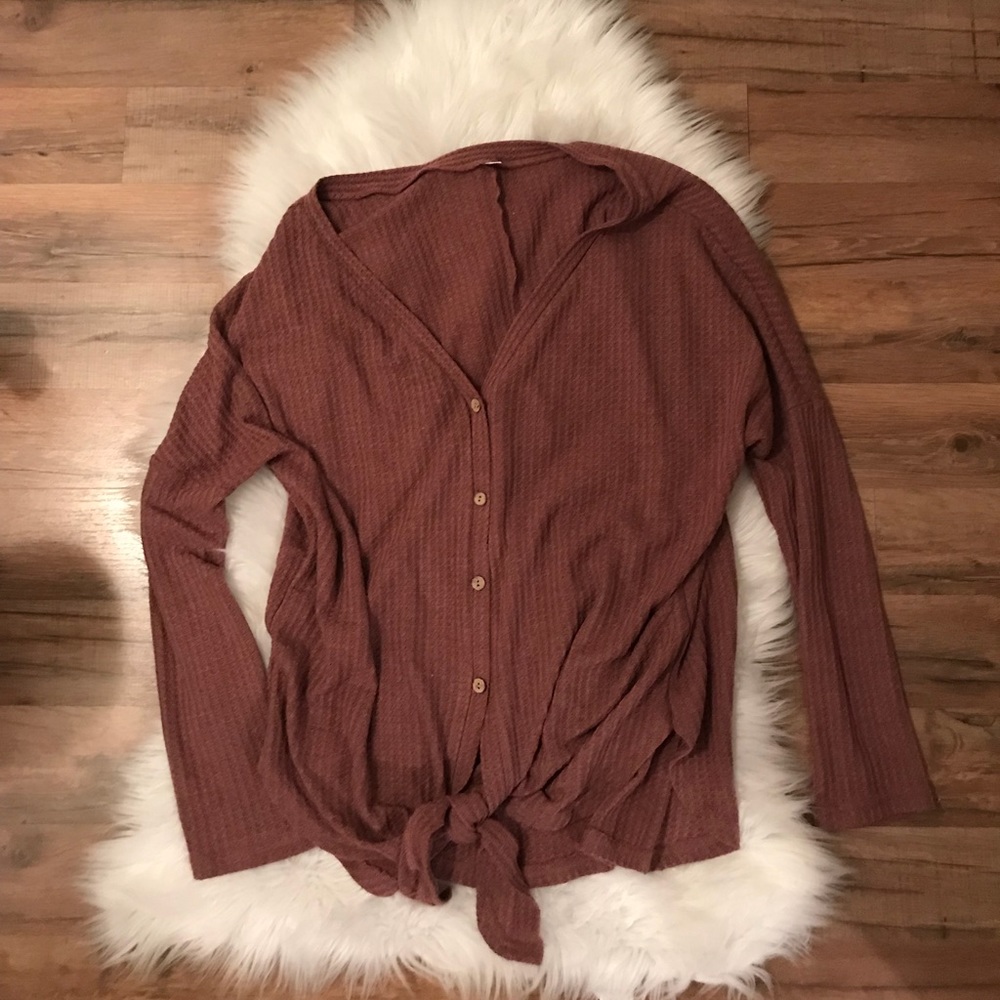 Mauve/ dusty rose color waffle  top that ties